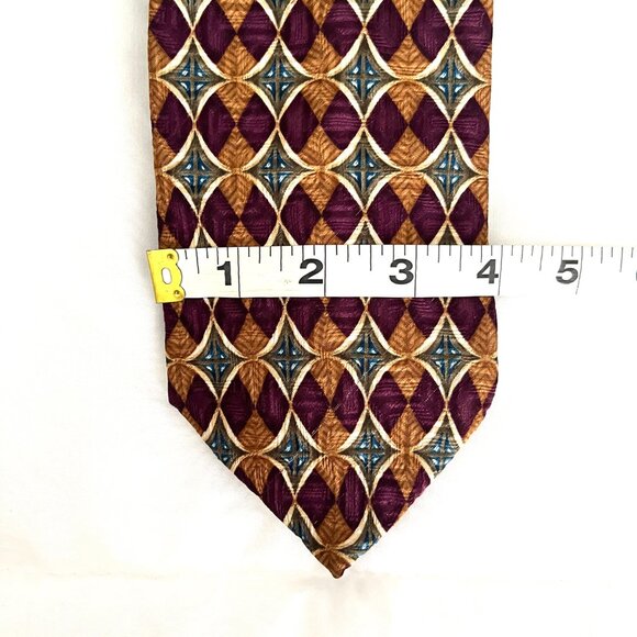 Ferrell Reed Handsewn Imported Silk Maroon Diamond Gold Beige Blue Necktie - Picture 2 of 4